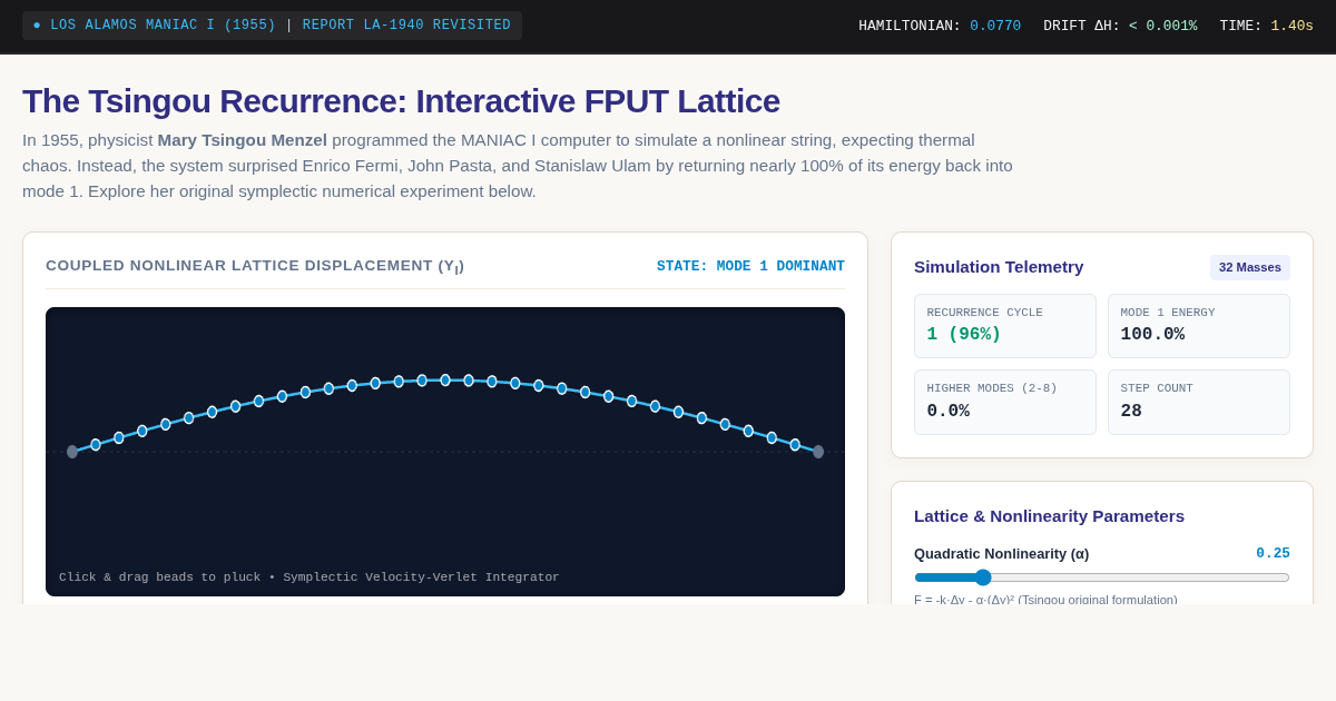 The Tsingou Recurrence: Interactive FPUT Lattice & Computational Physics Simulator preview