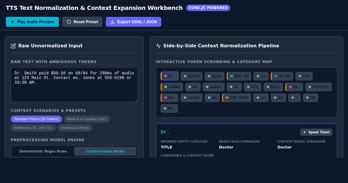 TTS Text Normalization & Context Expansion Workbench preview