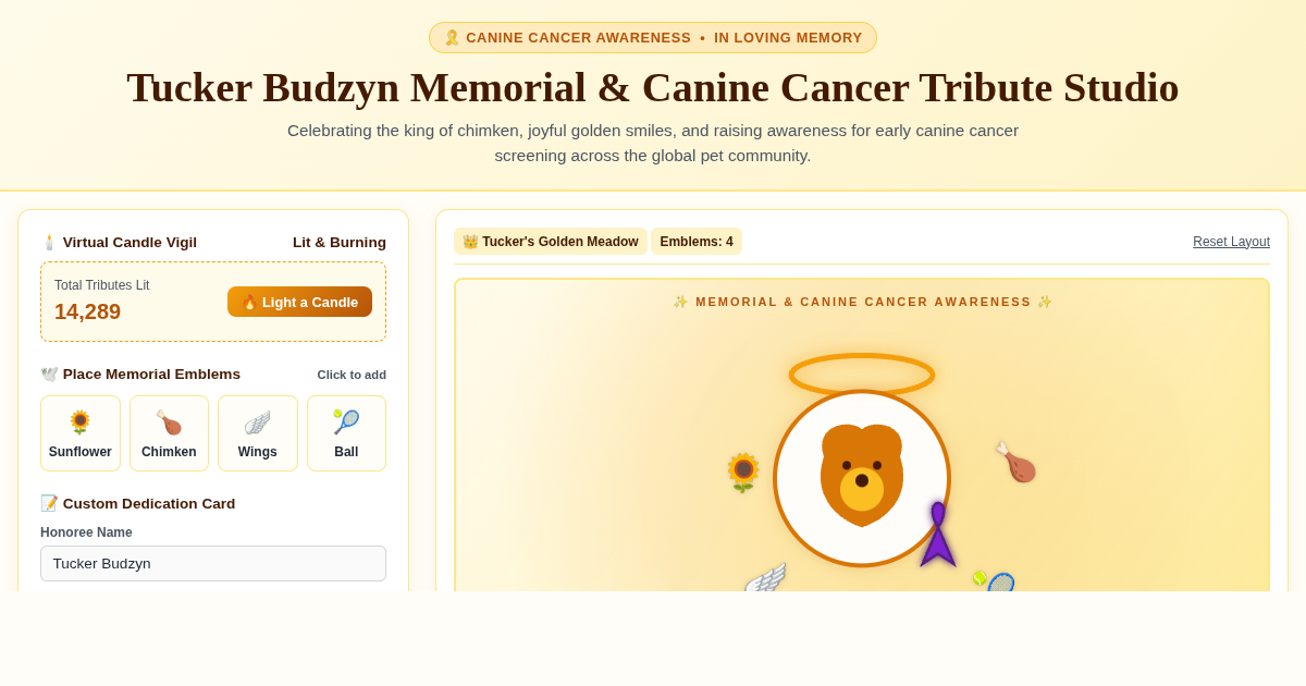 Tucker Budzyn Memorial & Canine Cancer Tribute Studio preview