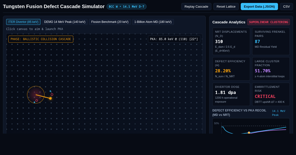 Tungsten Fusion Defect Cascade Simulator preview