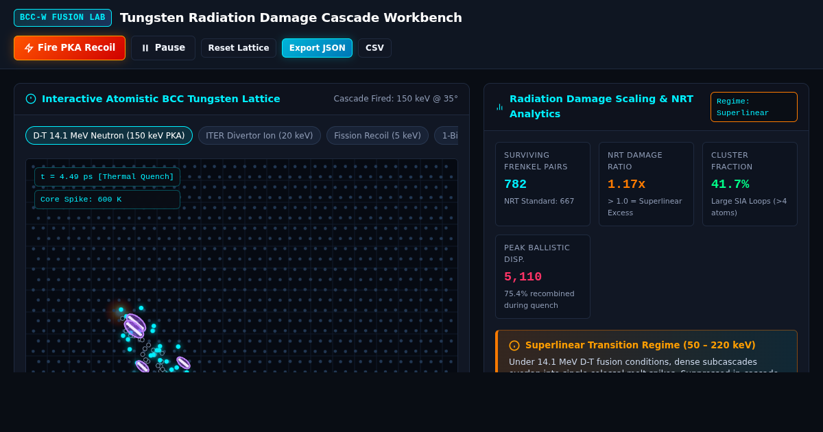 Tungsten Fusion Collision Cascade Simulator | 1-Billion-Atom Defect Physics preview