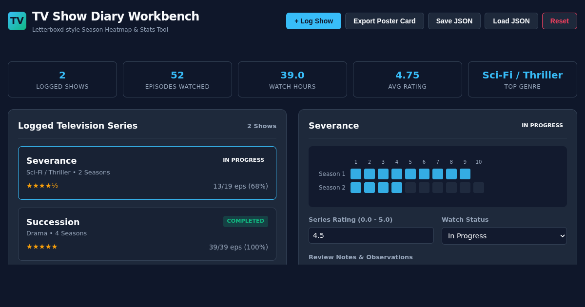 TV Show Diary & Visual Grid Workbench preview