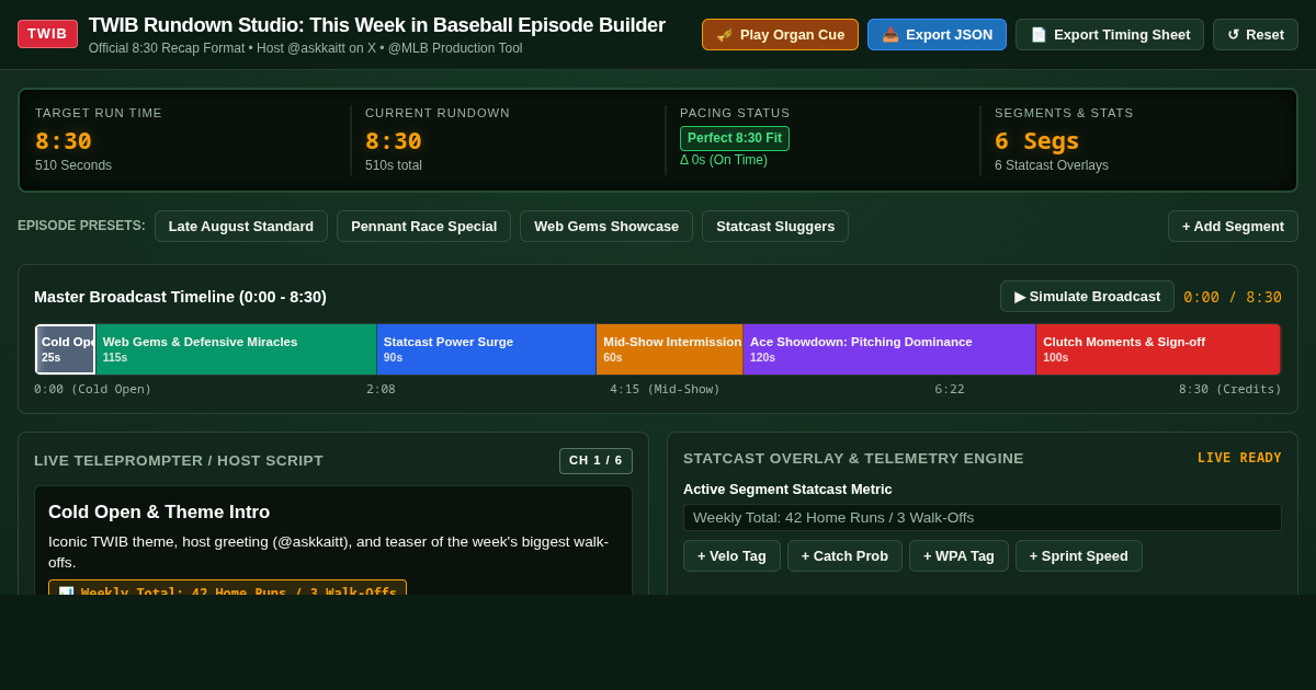 TWIB Rundown Studio - This Week in Baseball Episode Builder preview