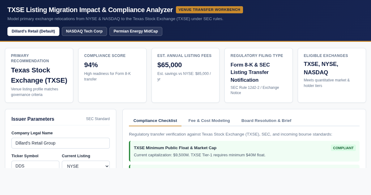 TXSE Listing Migration Impact & Compliance Analyzer preview