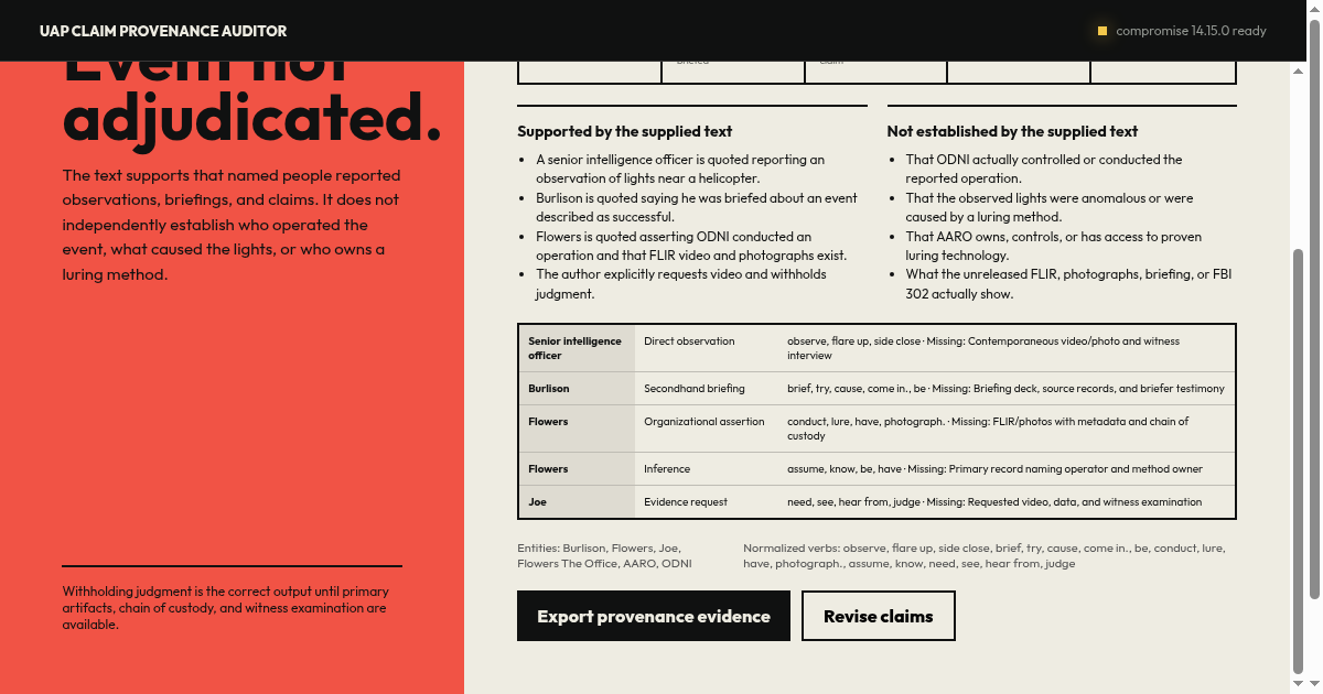 UAP Claim Provenance Auditor preview