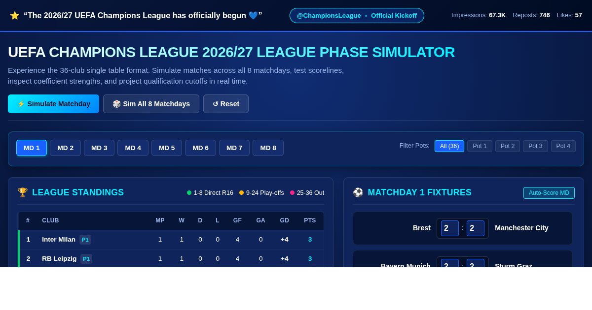 UEFA Champions League 2026/27 Matchday & Standings Hub preview