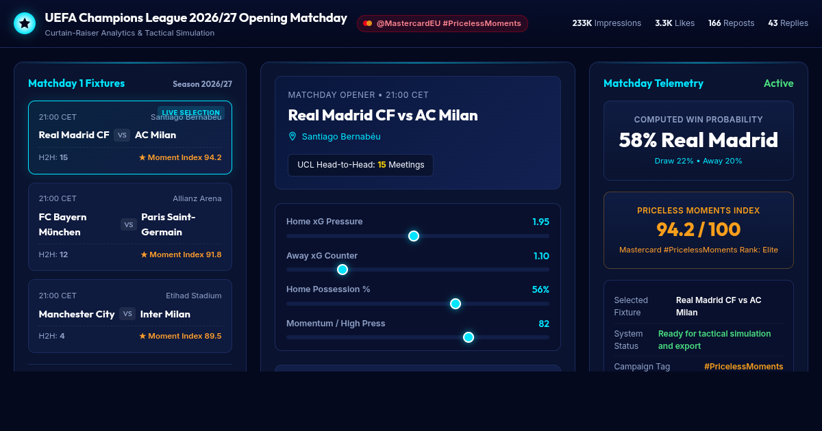 UEFA Champions League 2026/27 Opening Matchday & Priceless Moments Explorer preview