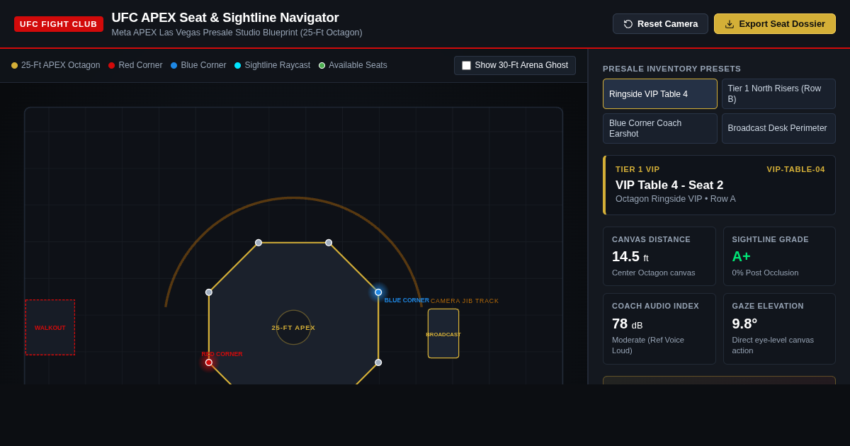 UFC APEX Seat & Sightline Navigator | Meta APEX Event Presale Tool preview