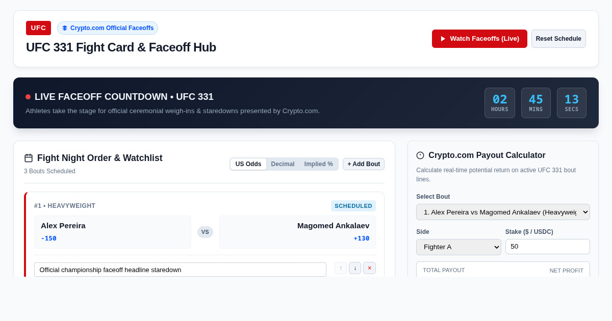 UFC 331 Crypto.com Faceoff Stream & Card Scheduler preview