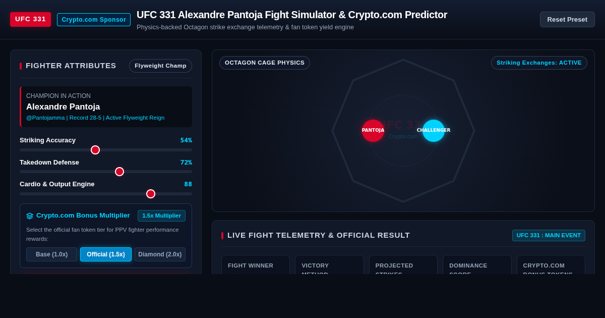 UFC 331 Alexandre Pantoja Fight Simulator & Crypto.com Predictor preview