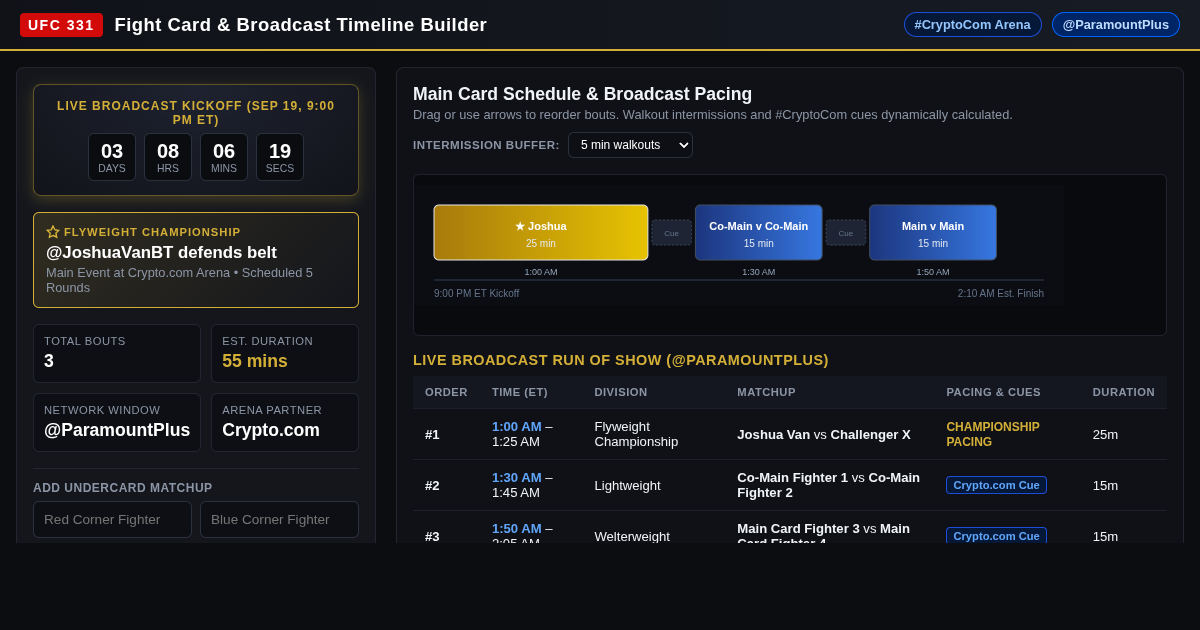 UFC 331 Fight Card & Broadcast Timeline Builder preview