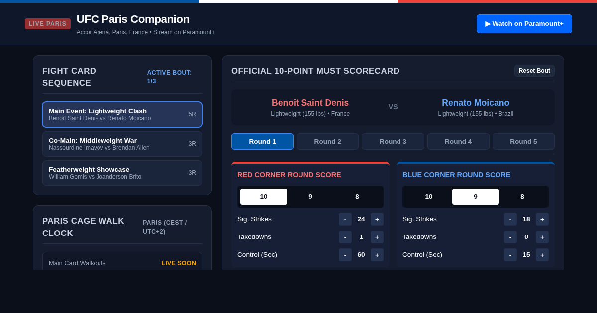 UFC Paris Live Fight Companion & Octagon Scorecard preview