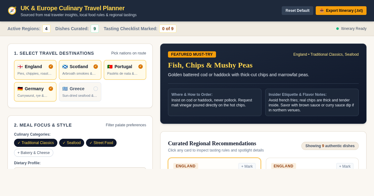 UK & Europe Culinary Travel Planner & Dish Explorer preview