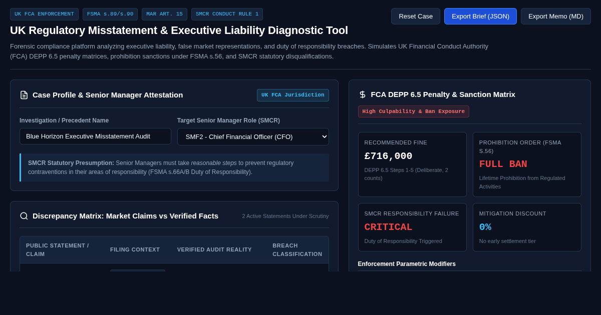 UK Regulatory Misstatement & Executive Liability Diagnostic Tool | FCA Enforcement Matrix preview
