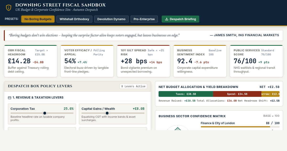 The Downing Street Fiscal Sandbox: UK Budget & Business Impact Simulator preview