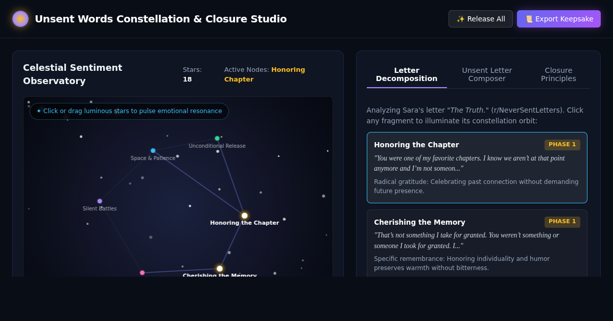 Unsent Words Constellation & Closure Studio preview