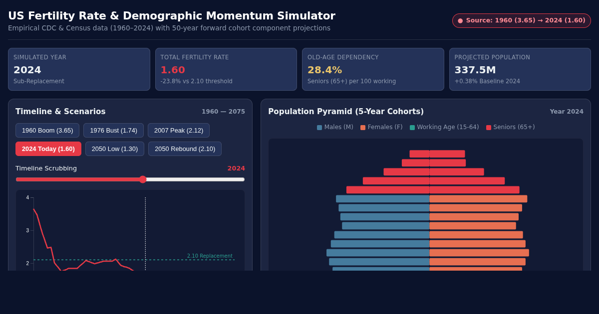US Fertility Rate & Demographic Momentum Simulator preview