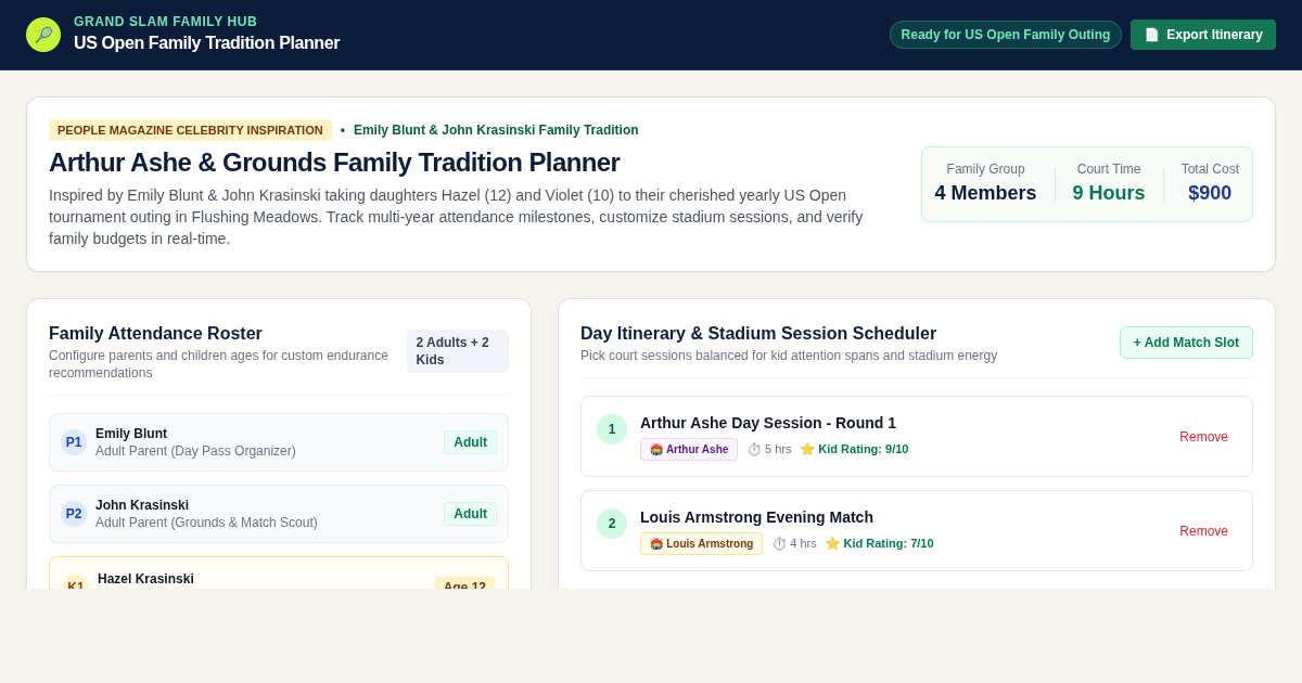 US Open Family Tradition Timeline & Match Schedule Planner preview