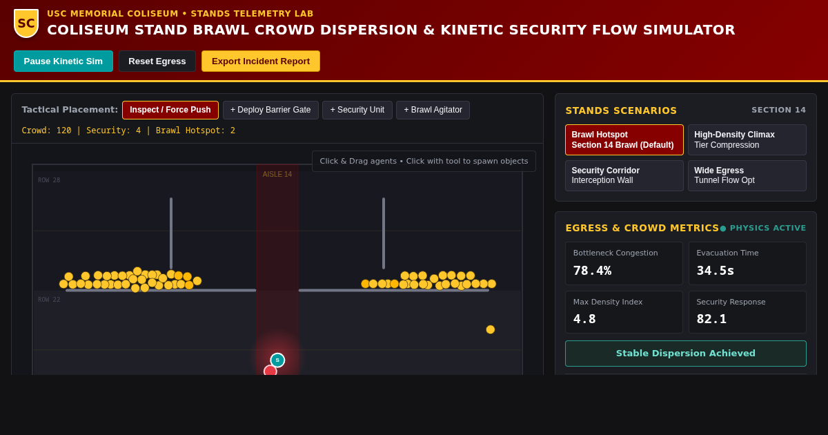 USC Coliseum Stand Brawl Crowd Dispersion & Kinetic Security Flow Simulator preview