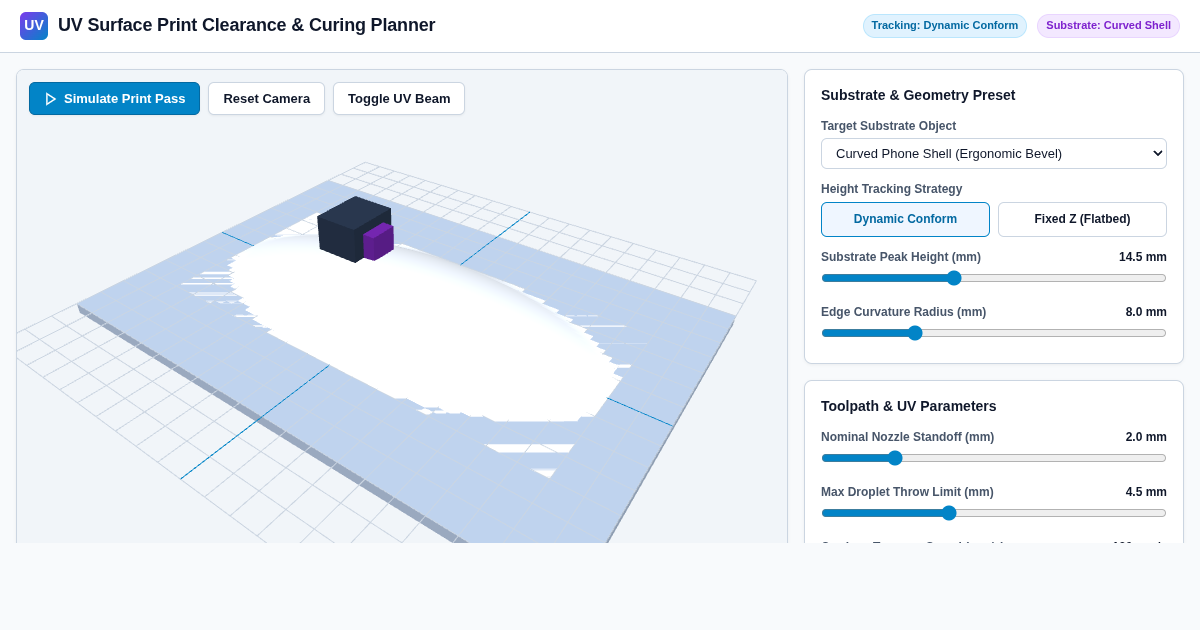 UV Surface Print Clearance & Curing Planner | Anker UV 3D Substrate Simulator preview
