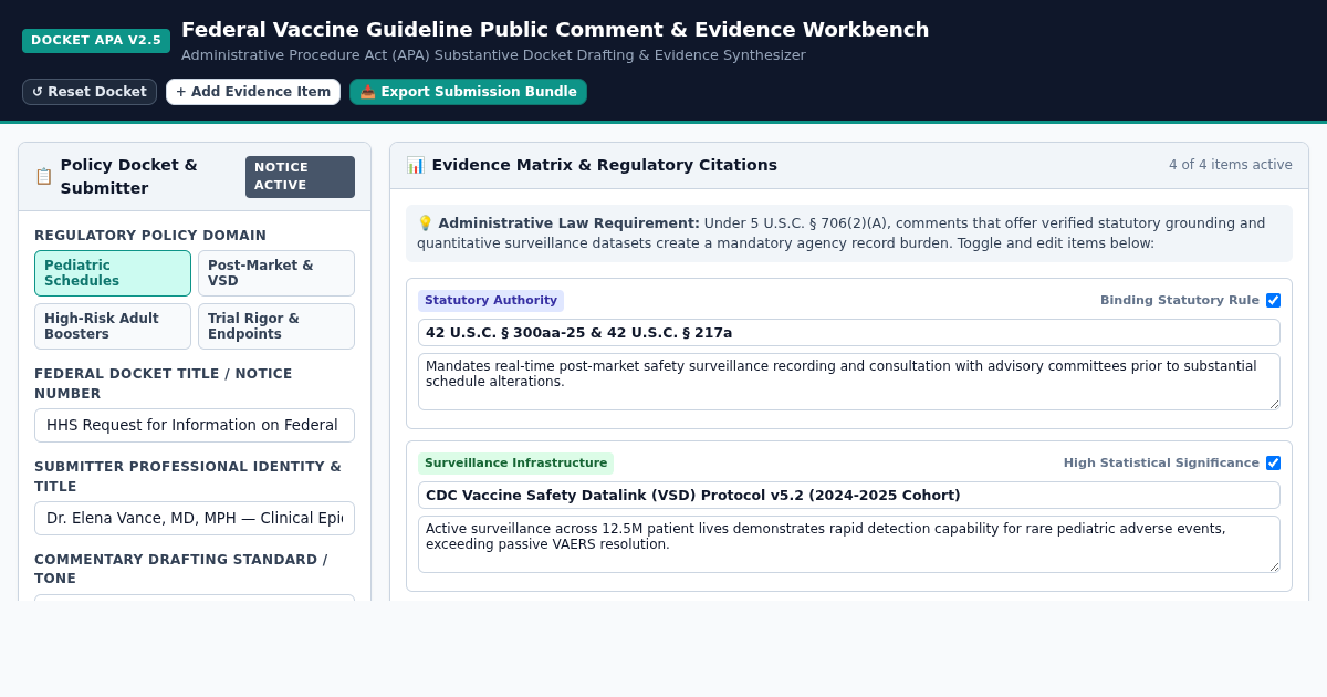 Federal Vaccine Guideline Public Comment & Evidence Workbench preview