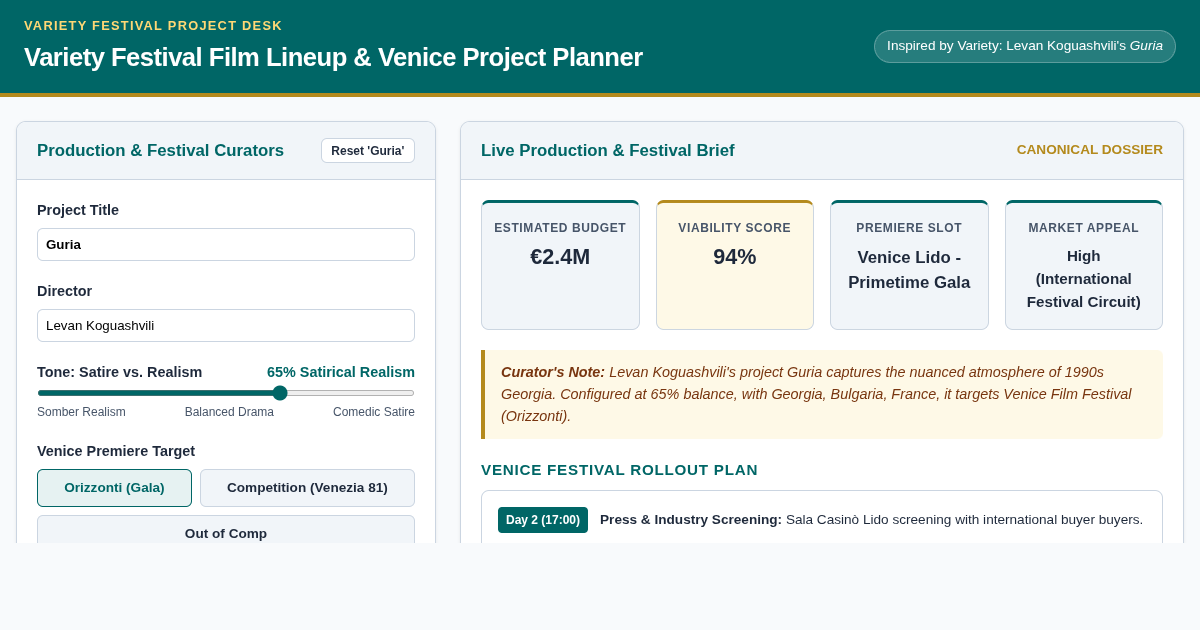 Variety Festival Film Lineup & Venice Project Planner preview