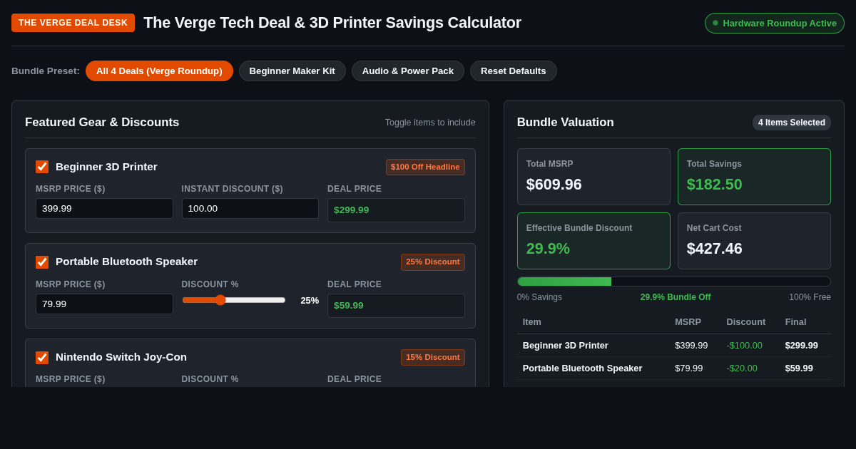The Verge Tech Deal & 3D Printer Savings Calculator preview
