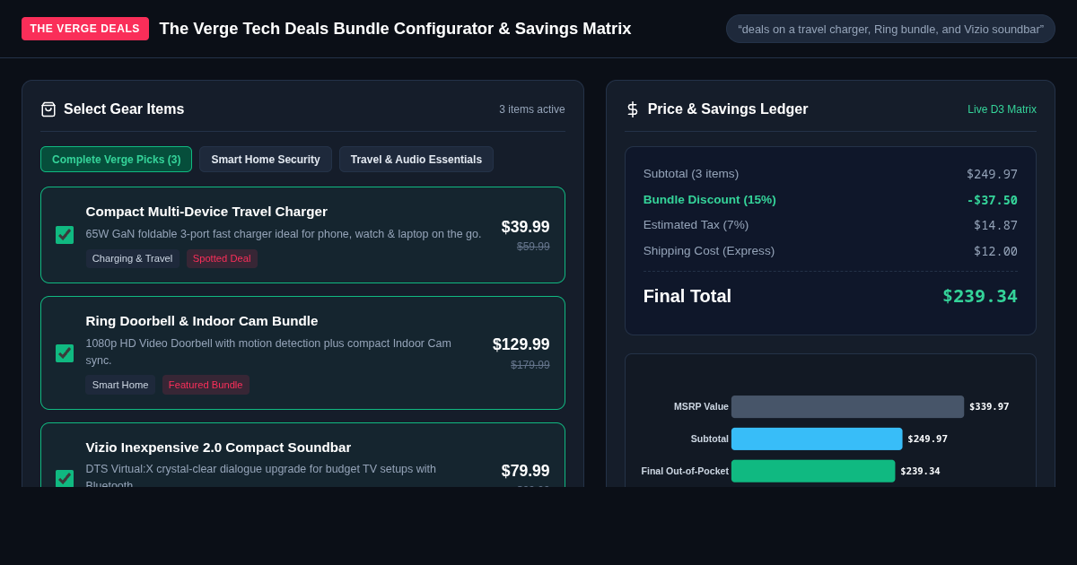 The Verge Tech Deals Bundle Configurator & Savings Matrix preview