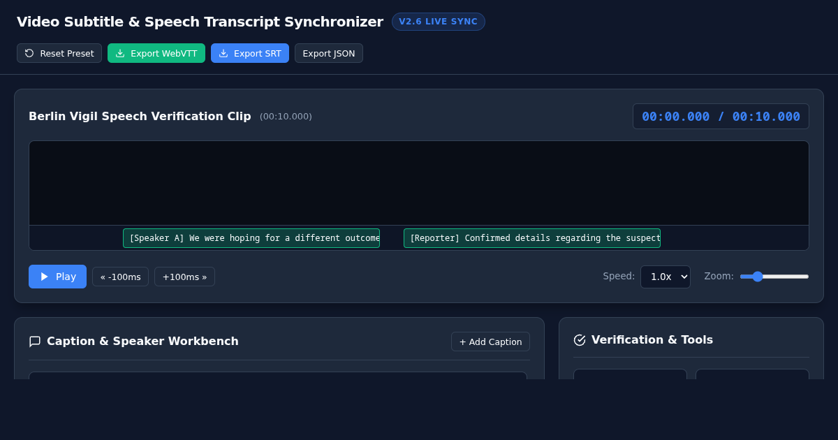 Video Subtitle & Speech Transcript Synchronizer preview