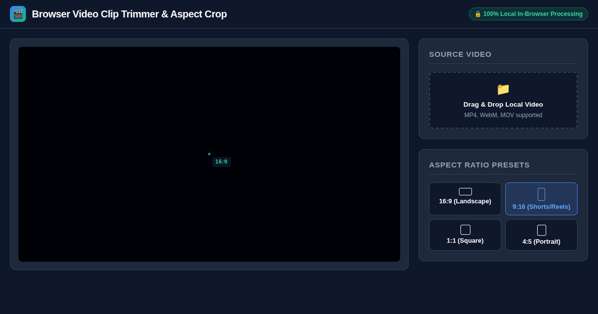 Browser Video Clip Trimmer & Aspect Crop Workbench preview
