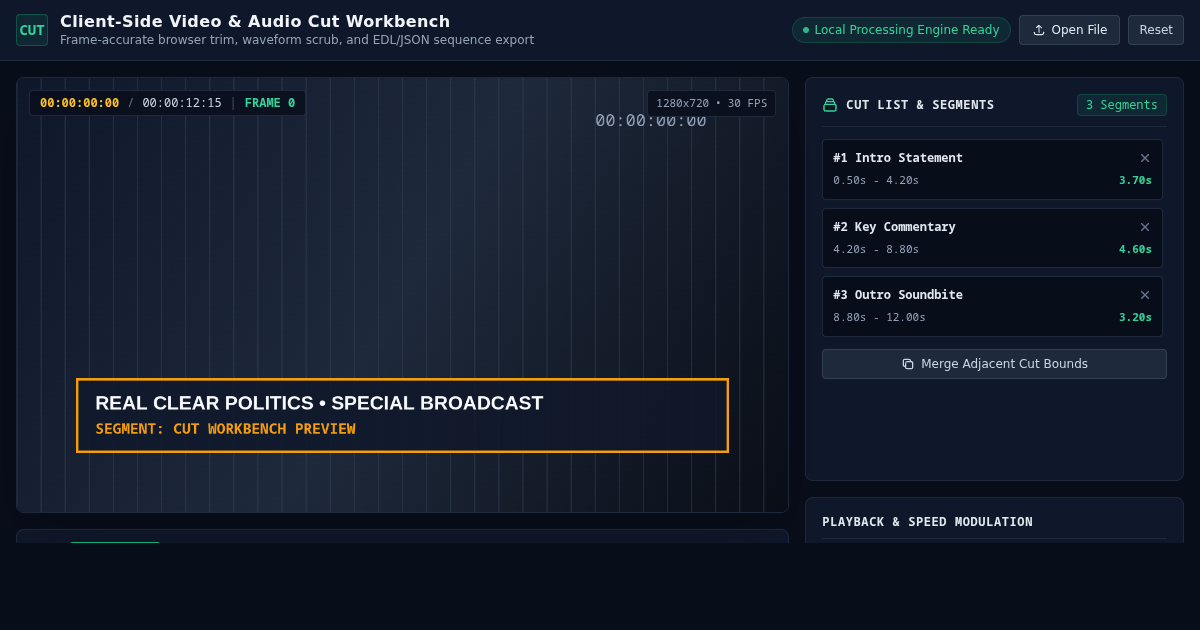 Client-Side Video & Audio Cut Workbench preview