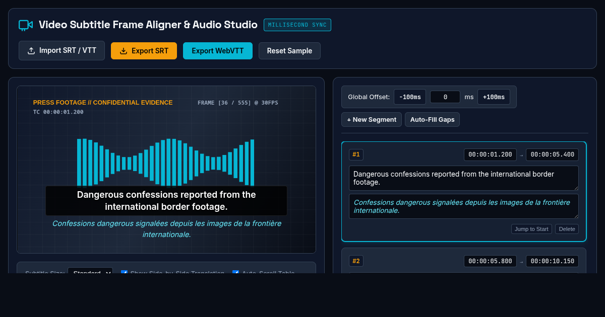 Video Subtitle Frame Aligner & Audio Transcript Studio preview