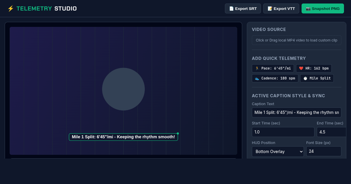 Video Subtitle & Telemetry Overlay Studio preview