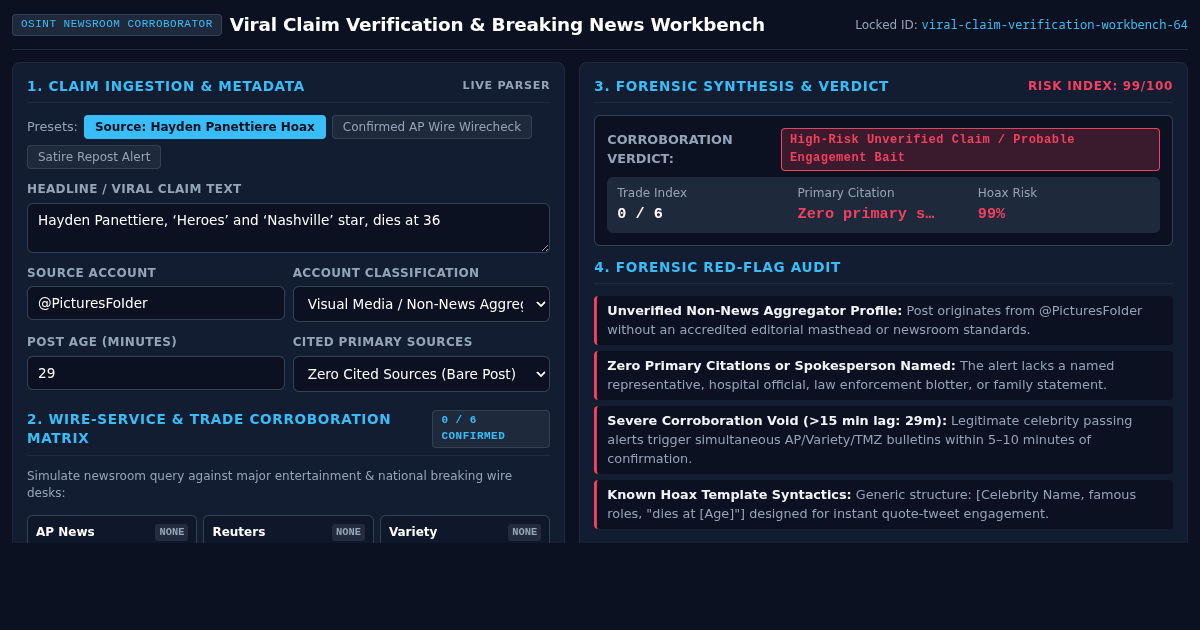 Viral Claim Verification & Breaking News Cross-Reference Workbench preview