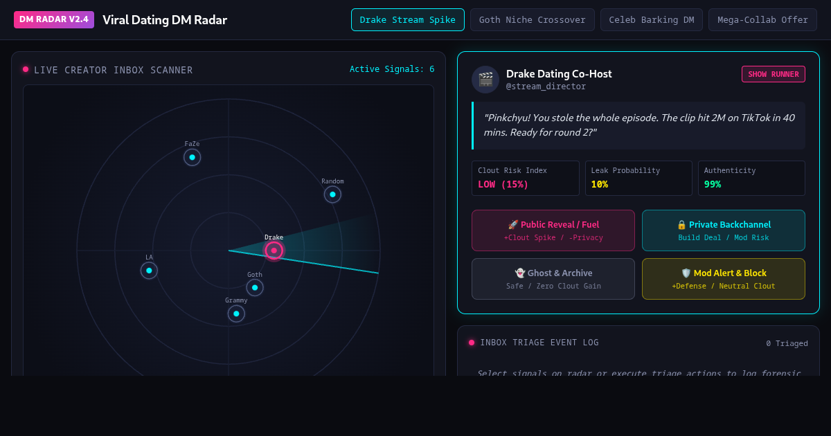 Viral Dating DM Radar | Creator Inbox Clout & Attention Triage Simulator preview