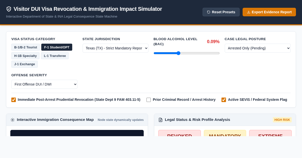 Visitor DUI Visa Revocation & Immigration Impact Simulator preview