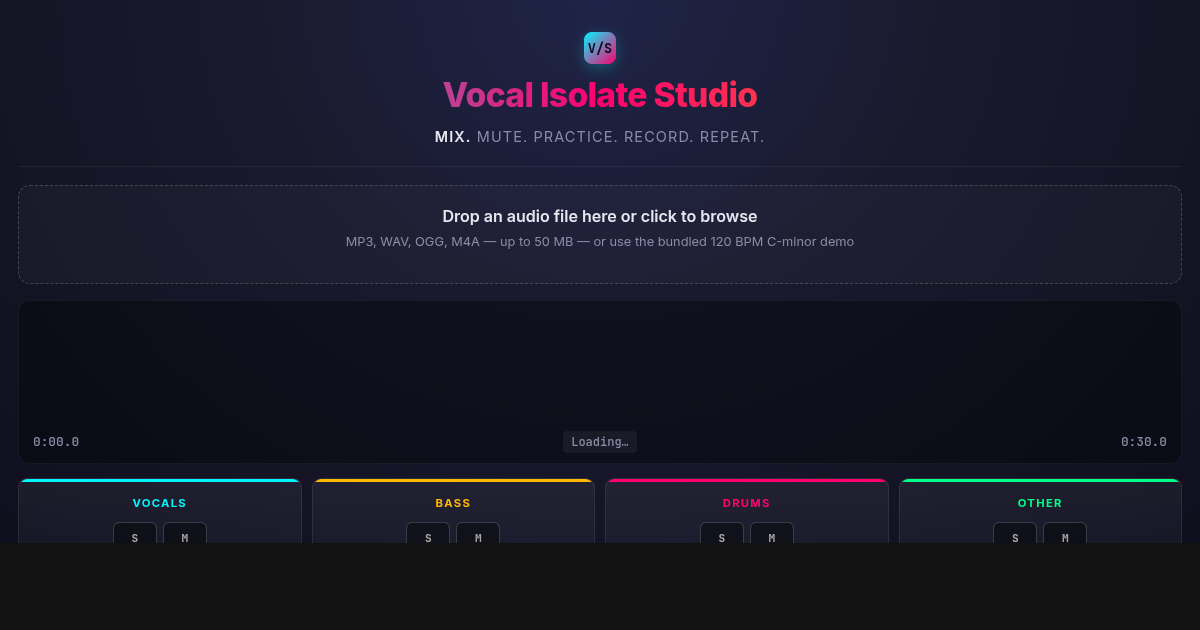 Vocal Isolate Studio — Browser Music Practice Workbench preview