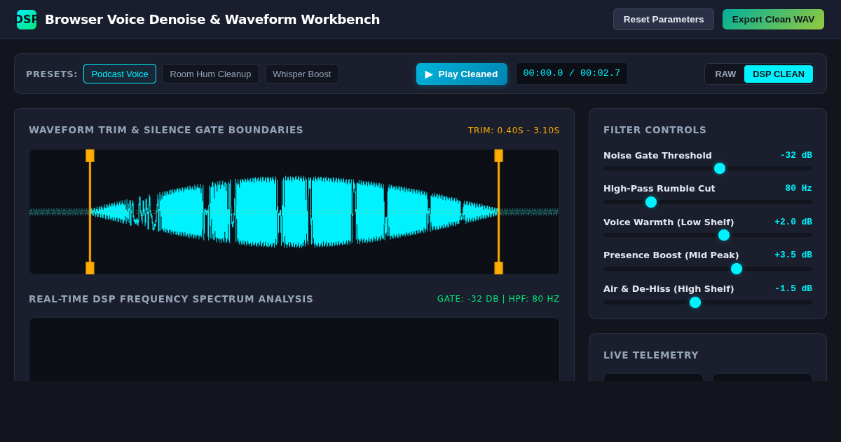 Browser Voice Denoise & Waveform Workbench preview