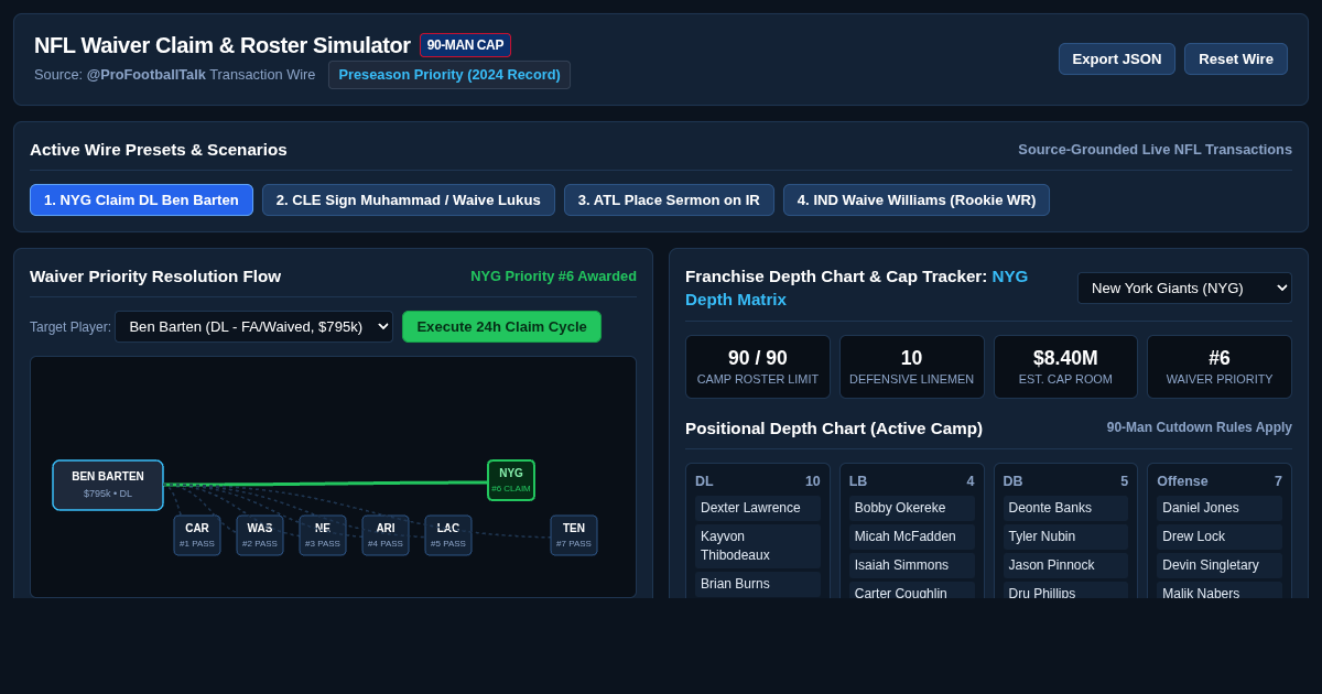 NFL Waiver Wire & Roster Transaction Simulator preview