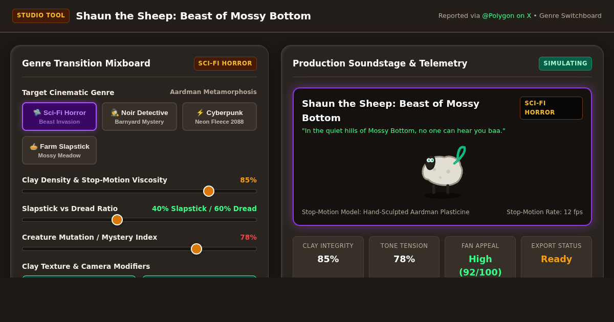 Wallace & Gromit Spinoff Genre Switcher | Beast of Mossy Bottom Studio preview