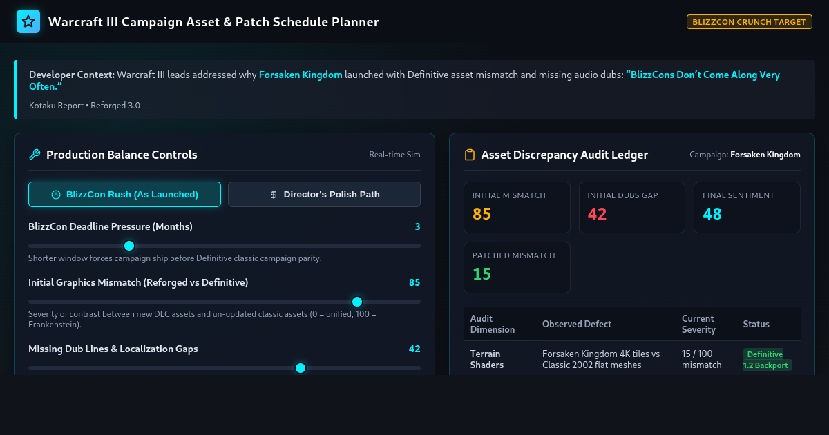 Warcraft III Campaign Asset & Patch Schedule Planner preview