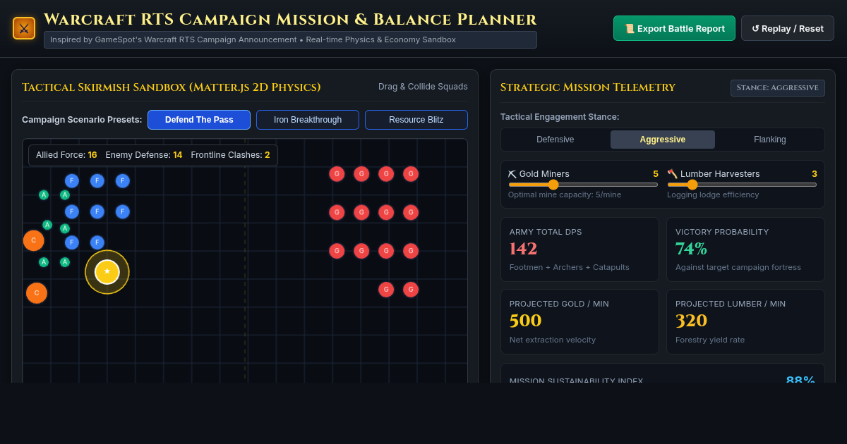 Warcraft RTS Campaign Mission & Balance Planner preview