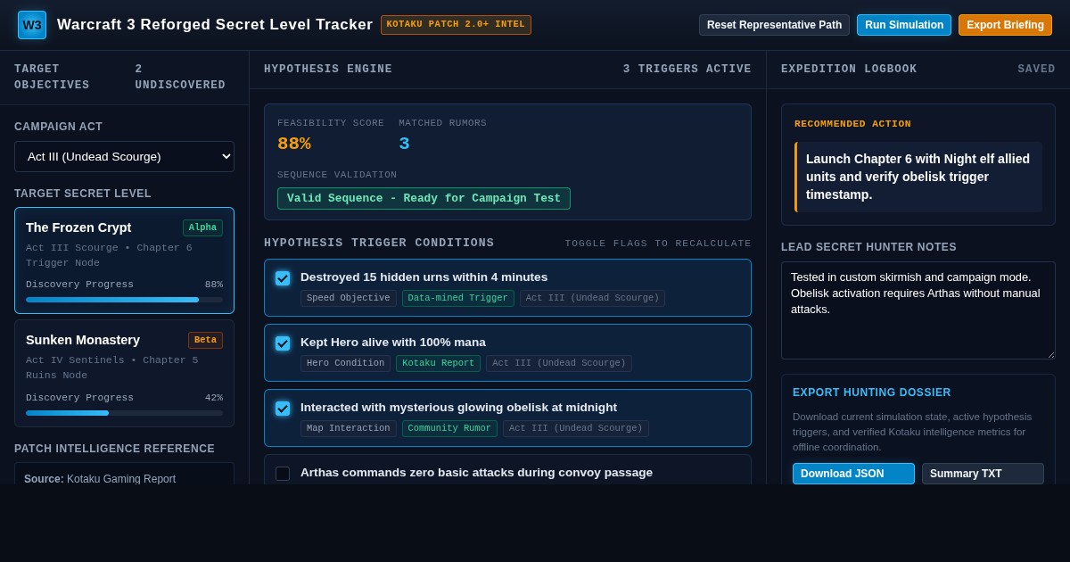 Warcraft 3 Reforged Secret Level Tracker & Clue Matrix preview