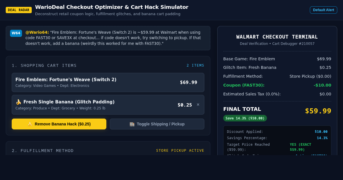 WarioDeal Checkout Optimizer & Cart Hack Simulator preview