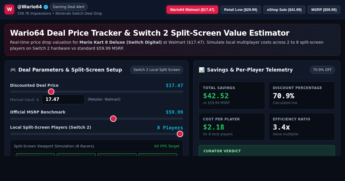 Wario64 Deal Price Tracker & Switch 2 Split-Screen Value Estimator preview