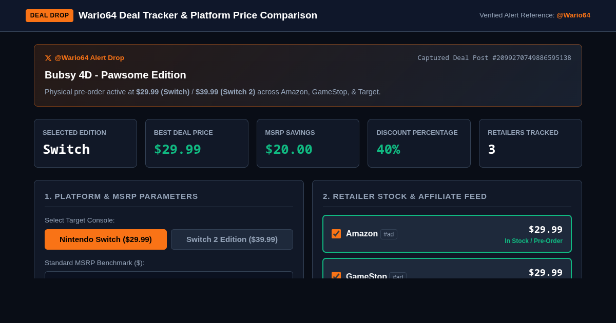 Wario64 Deal Tracker & Platform Price Comparison Engine preview