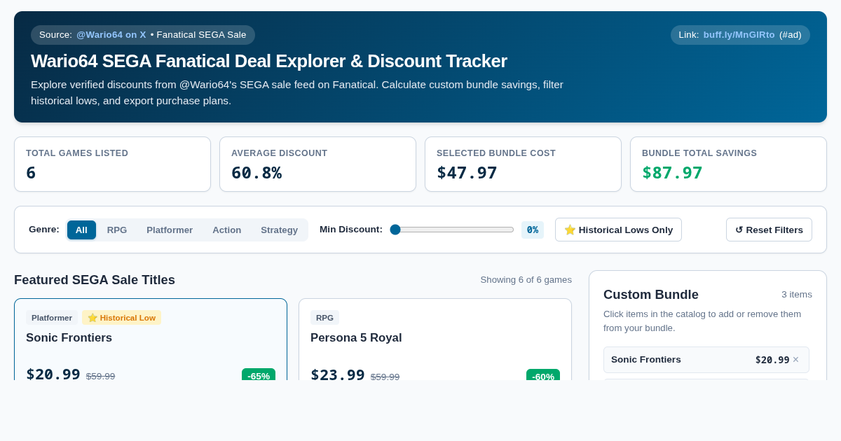 Wario64 SEGA Fanatical Deal Explorer & Discount Tracker preview
