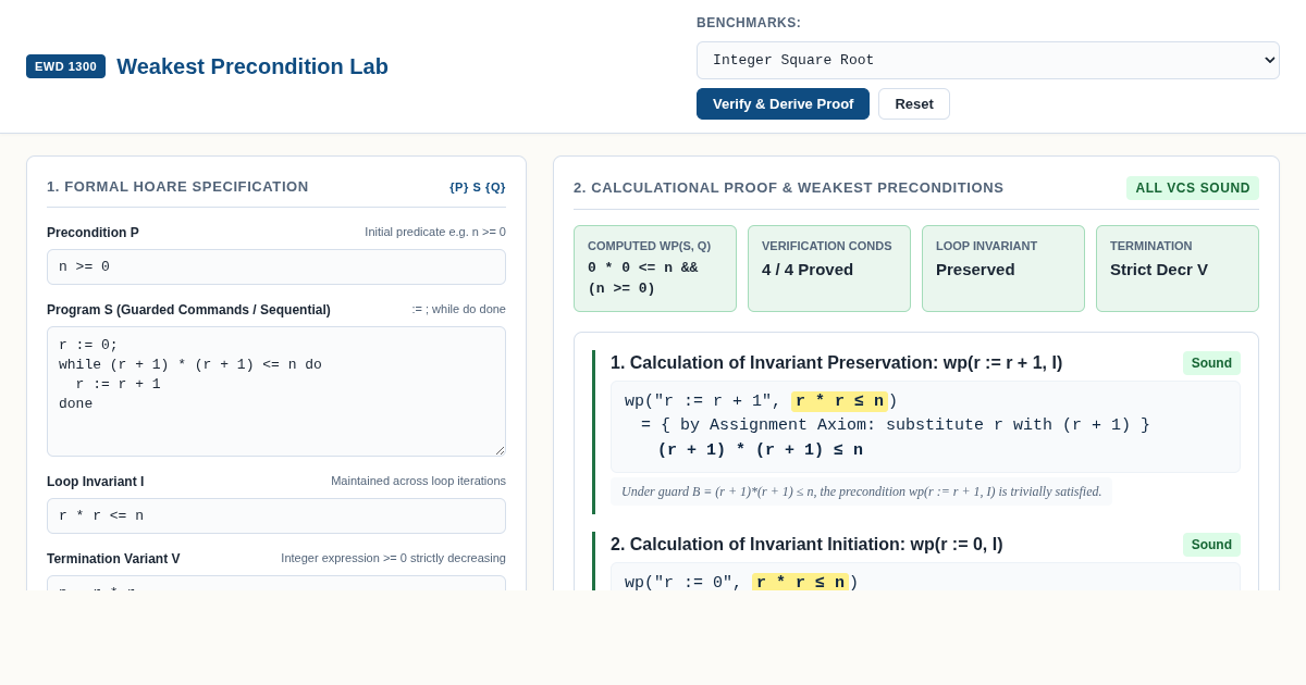 Weakest Precondition Lab — Dijkstra Formal Verification Workbench preview