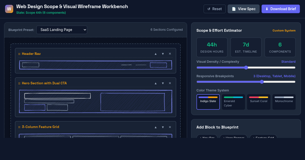 Web Design Scope & Visual Wireframe Workbench preview