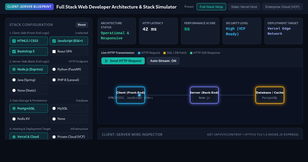 Full Stack Web Developer Architecture & Stack Simulator preview